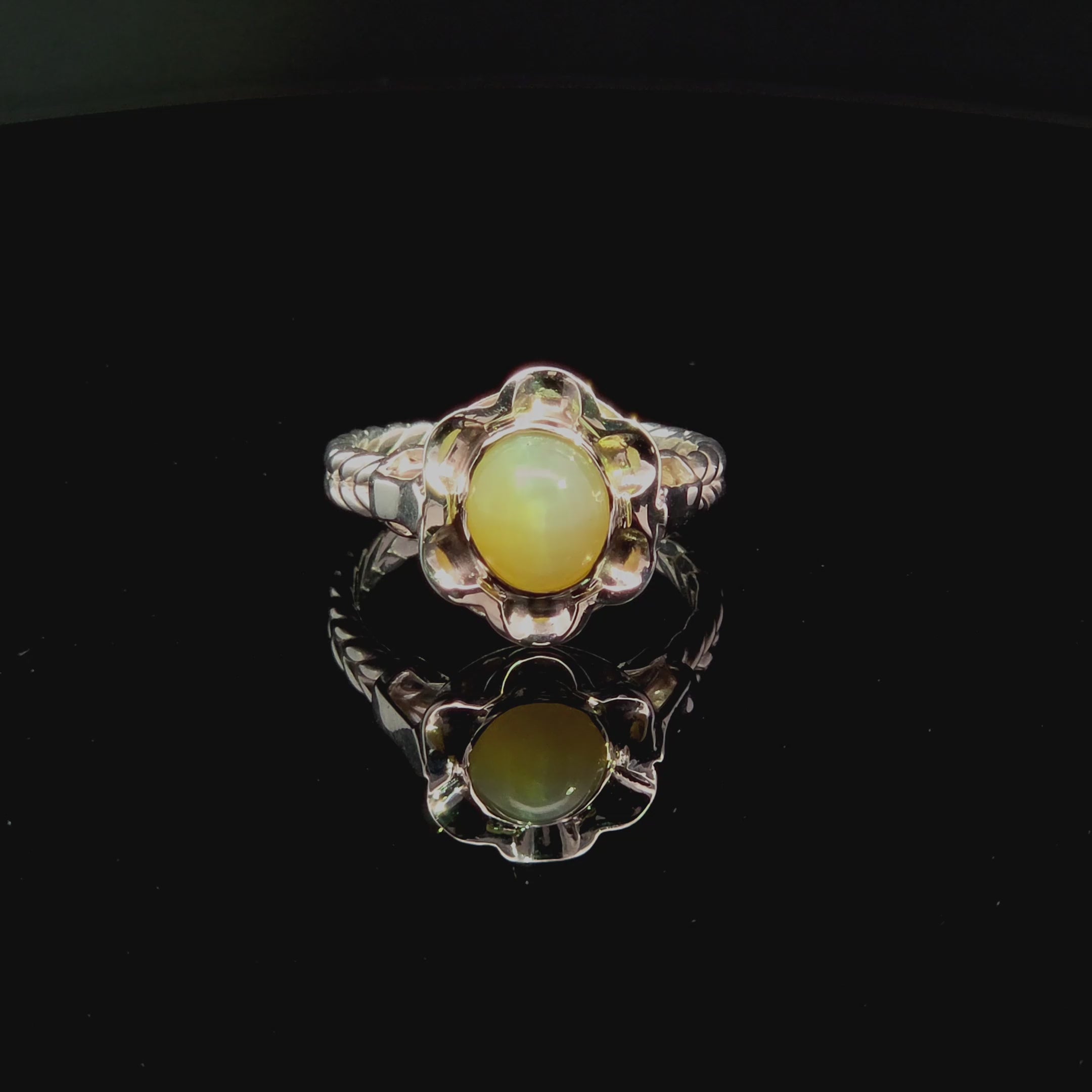 Moonstone Cat's Eye Ring in Sterling Silver