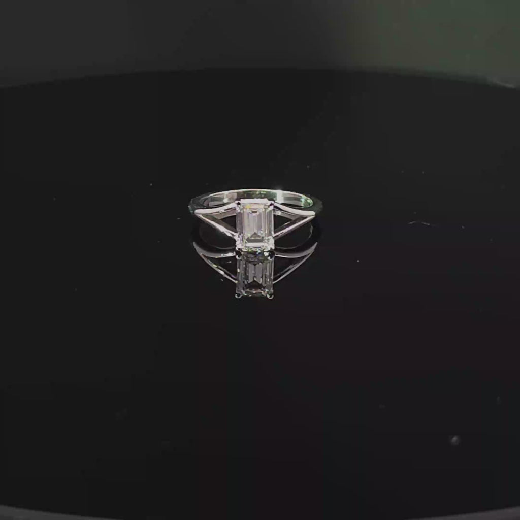 Emerald-Cut Diamond Split Shank Solitaire Ring in White Gold