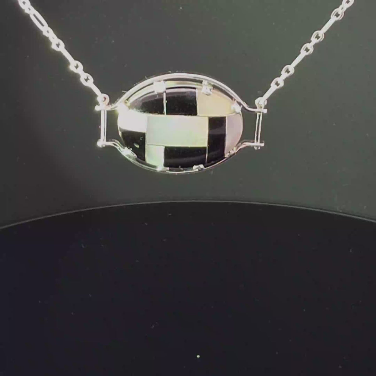 Silver Oval Necklace with Geometric Onyx Inlay